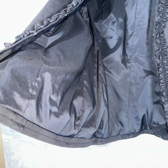 Doncaster Collection Blazer 10 Black Ruffle 3/4 Sleeve Hook&Eye Close - Picture 6 of 11